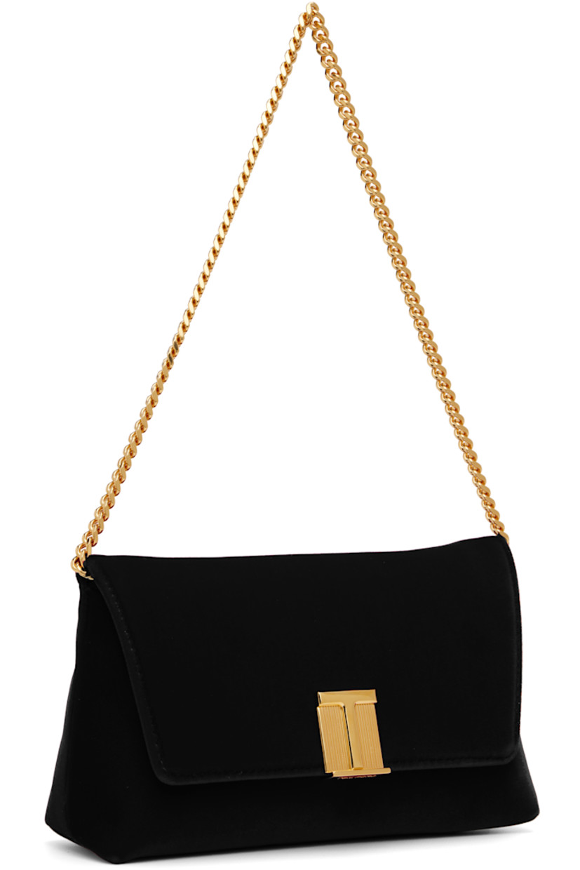 Velvet shoulder bag. 

· Detachable curb chain shoulder strap
· Logo hardware at face
· Magnetic press-stud flap
· Satin lining
· Gold-tone hardware
· H4.5" x W7.5" x D2.5"

Supplier color: Black