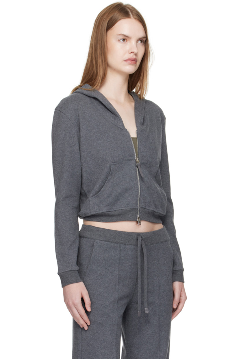 Peached cotton jersey hoodie. 

· Two-way zip closure
· Patch pockets at front
· Cropped hem
· Rib-knit hem and cuffs
· Leather logo flag at side seam

Supplier color: Dark grey melange