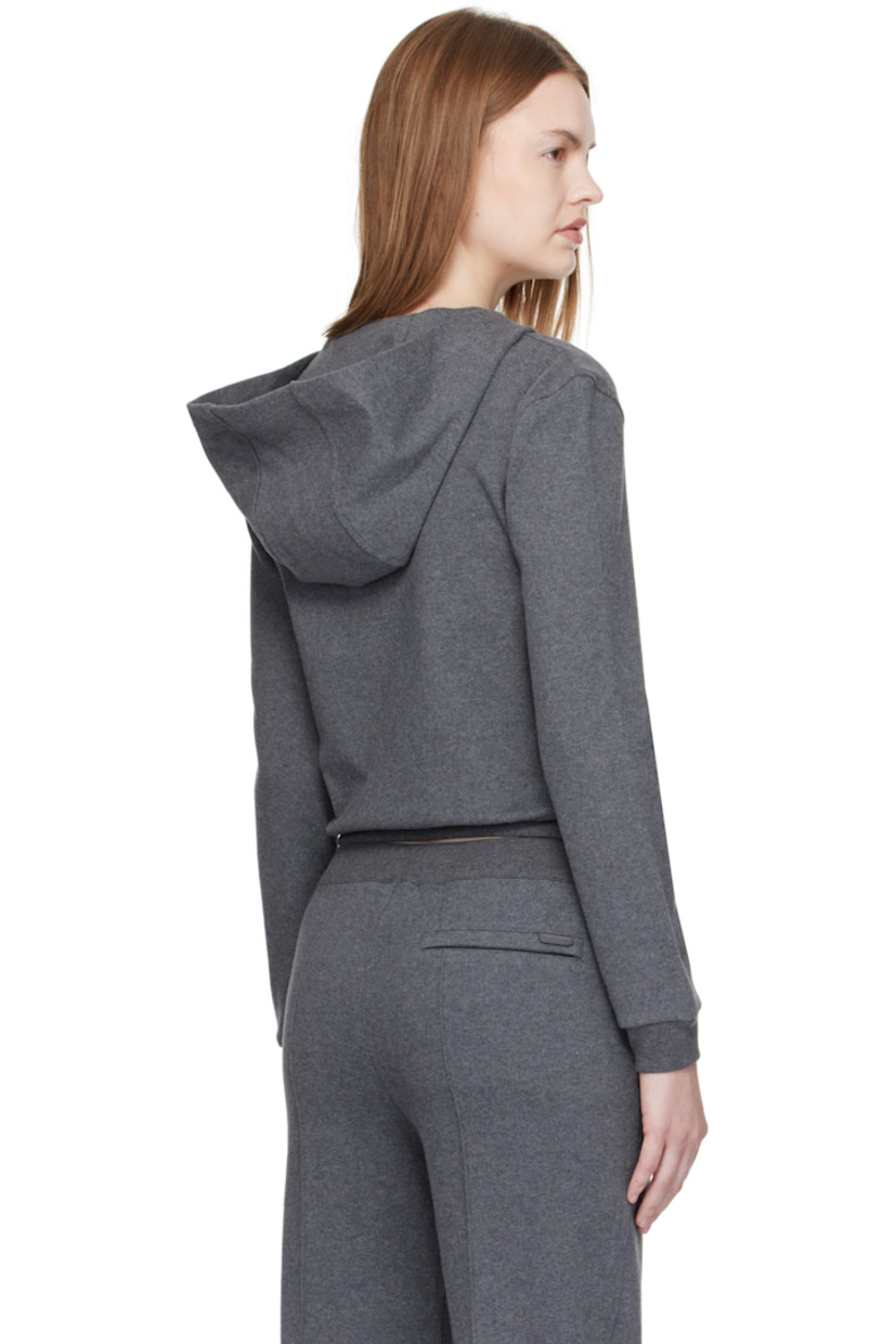 Peached cotton jersey hoodie. 

· Two-way zip closure
· Patch pockets at front
· Cropped hem
· Rib-knit hem and cuffs
· Leather logo flag at side seam

Supplier color: Dark grey melange