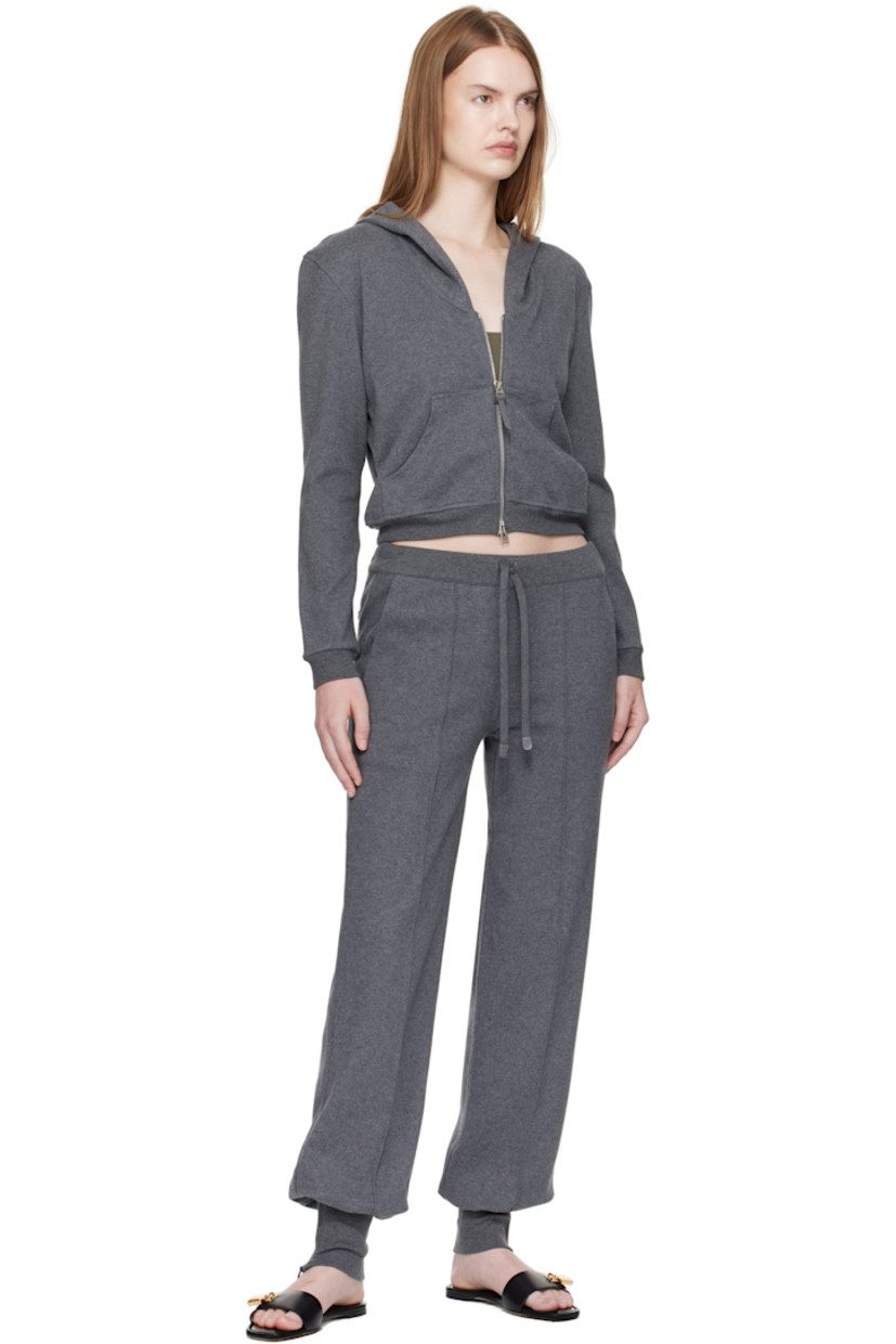 Peached cotton jersey hoodie. 

· Two-way zip closure
· Patch pockets at front
· Cropped hem
· Rib-knit hem and cuffs
· Leather logo flag at side seam

Supplier color: Dark grey melange