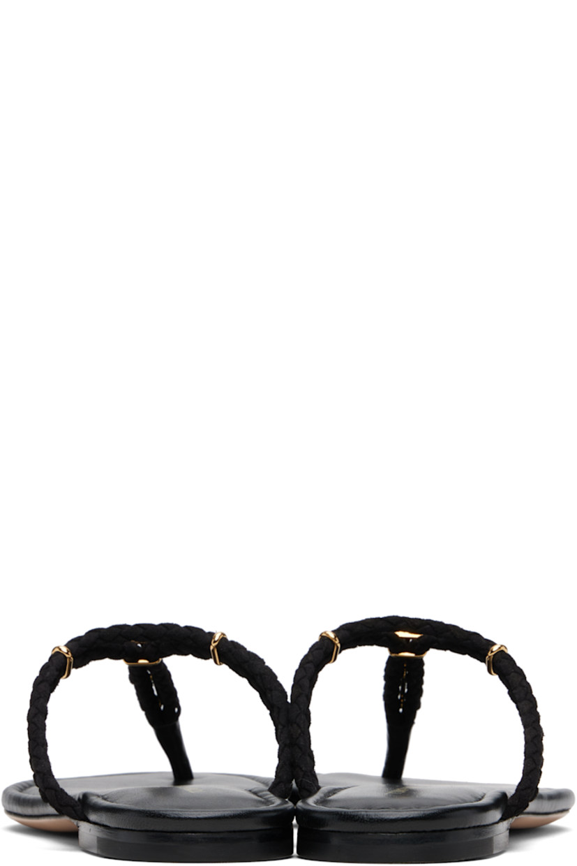 Woven goatskin suede slip-on flat sandals.

· Open toe
· Logo hardware at vamp
· Logo stamp at padded buffed leather footbed
· Stacked leather heel with rubber injection
· Leather sole

Supplier color: Black
