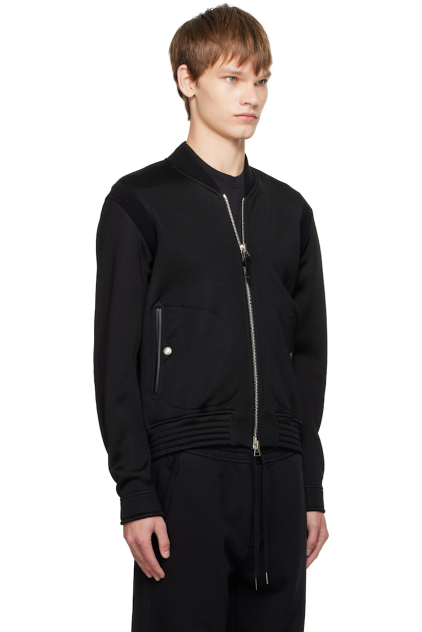 Cotton- and viscose-blend fleece bomber jacket. 

· Rib-knit stand collar
· Two-way zip closure
· Welt pockets at front
· Elasticized hem
· Press-stud barrel cuffs
· Unlined
· Logo-engraved silver-tone hardware

Supplier color: Black