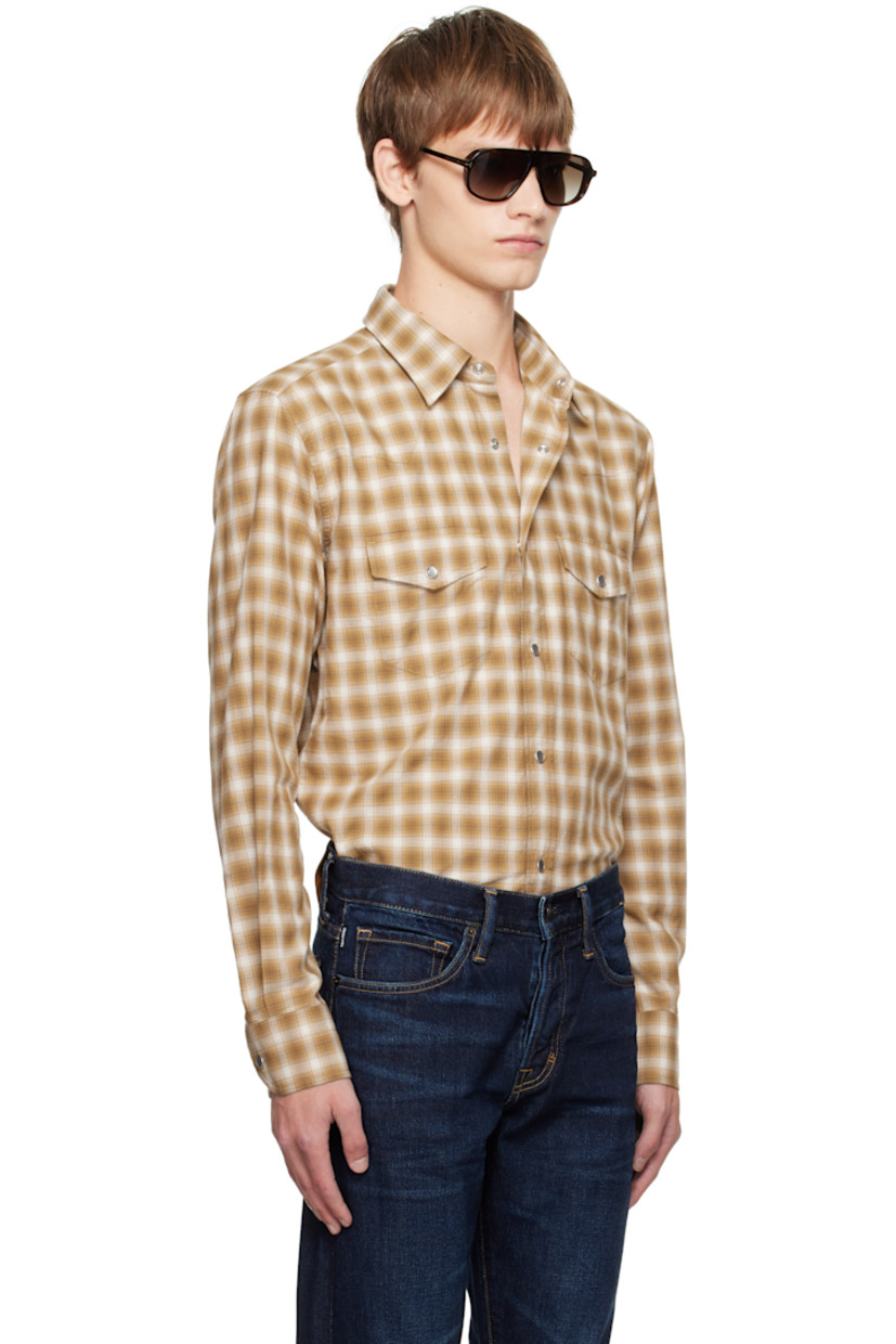 Cotton flannel shirt.

· Check pattern throughout
· Spread collar
· Press-stud closure
· Western yoke at front and back
· Flap pockets at chest
· Shirttail hem
· Press-stud barrel cuffs

Supplier color: Combo beige/Brown