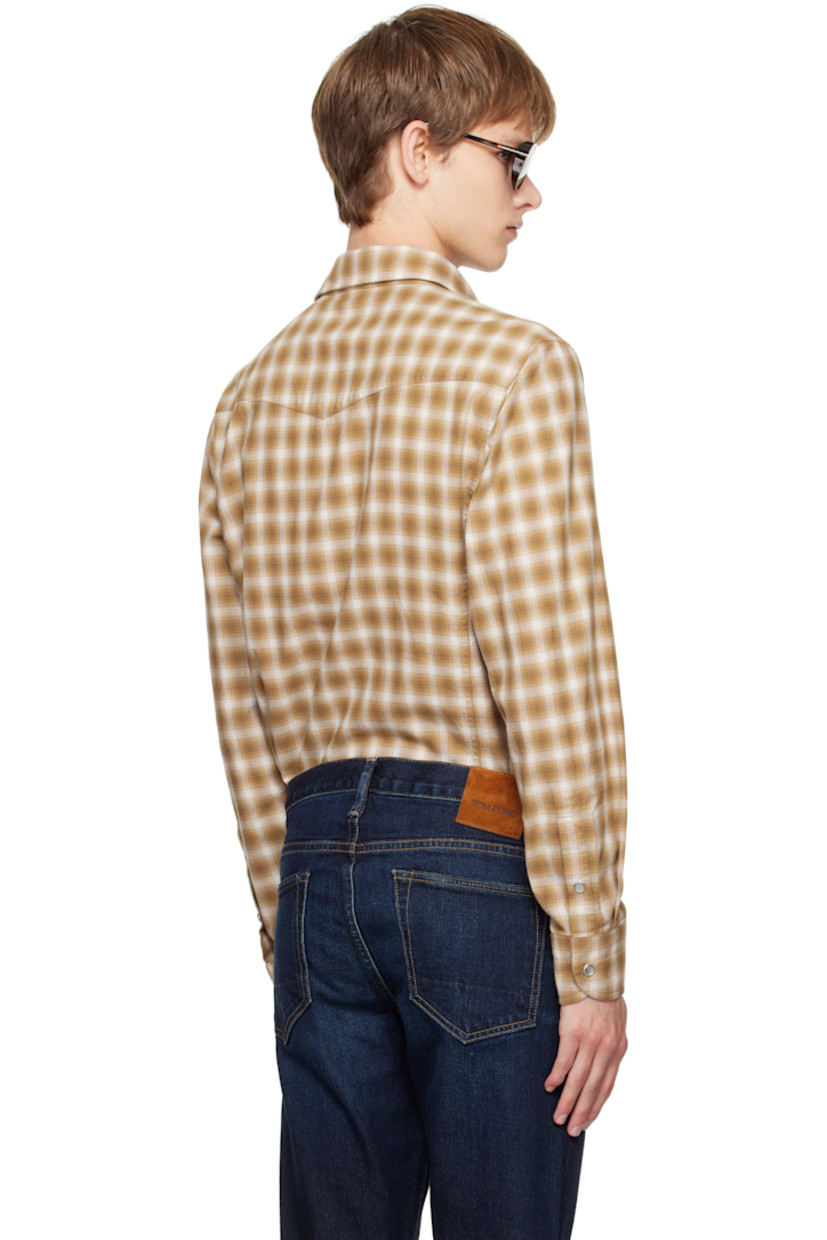 Cotton flannel shirt.

· Check pattern throughout
· Spread collar
· Press-stud closure
· Western yoke at front and back
· Flap pockets at chest
· Shirttail hem
· Press-stud barrel cuffs

Supplier color: Combo beige/Brown
