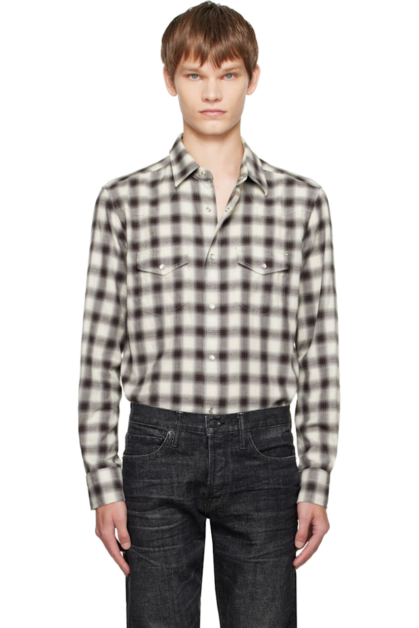 Cotton- and viscose-blend flannel shirt.

· Check pattern throughout
· Spread collar
· Press-stud closure
· Western yoke at front and back
· Flap pockets at chest
· Shirttail hem
· Press-stud barrel cuffs

Supplier color: Brown/Chalk