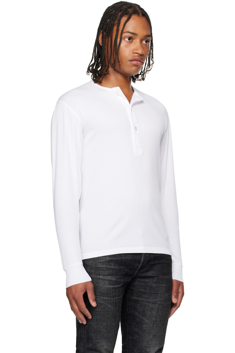 Stretch cotton ribbed jersey henley. 

· Crewneck
· Three-button placket
· Rib-knit cuffs

Supplier color: White