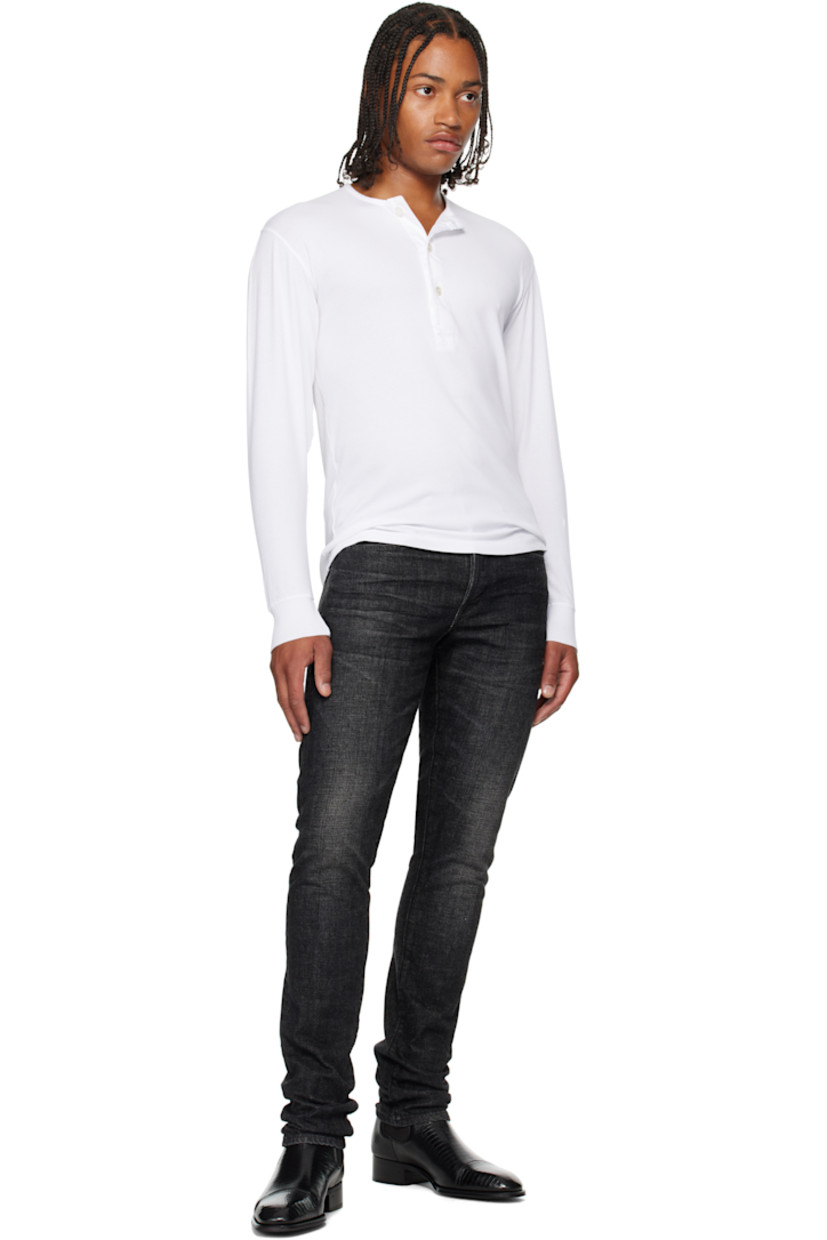 Stretch cotton ribbed jersey henley. 

· Crewneck
· Three-button placket
· Rib-knit cuffs

Supplier color: White