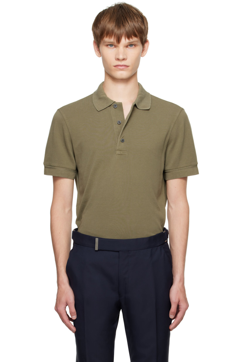 Lyocell- and cotton-blend piqué polo.

· Rib-knit spread collar and cuffs
· Three-button placket
· Logo embroidered at front hem 
· Tennis-tail hem

Supplier color: Pale army