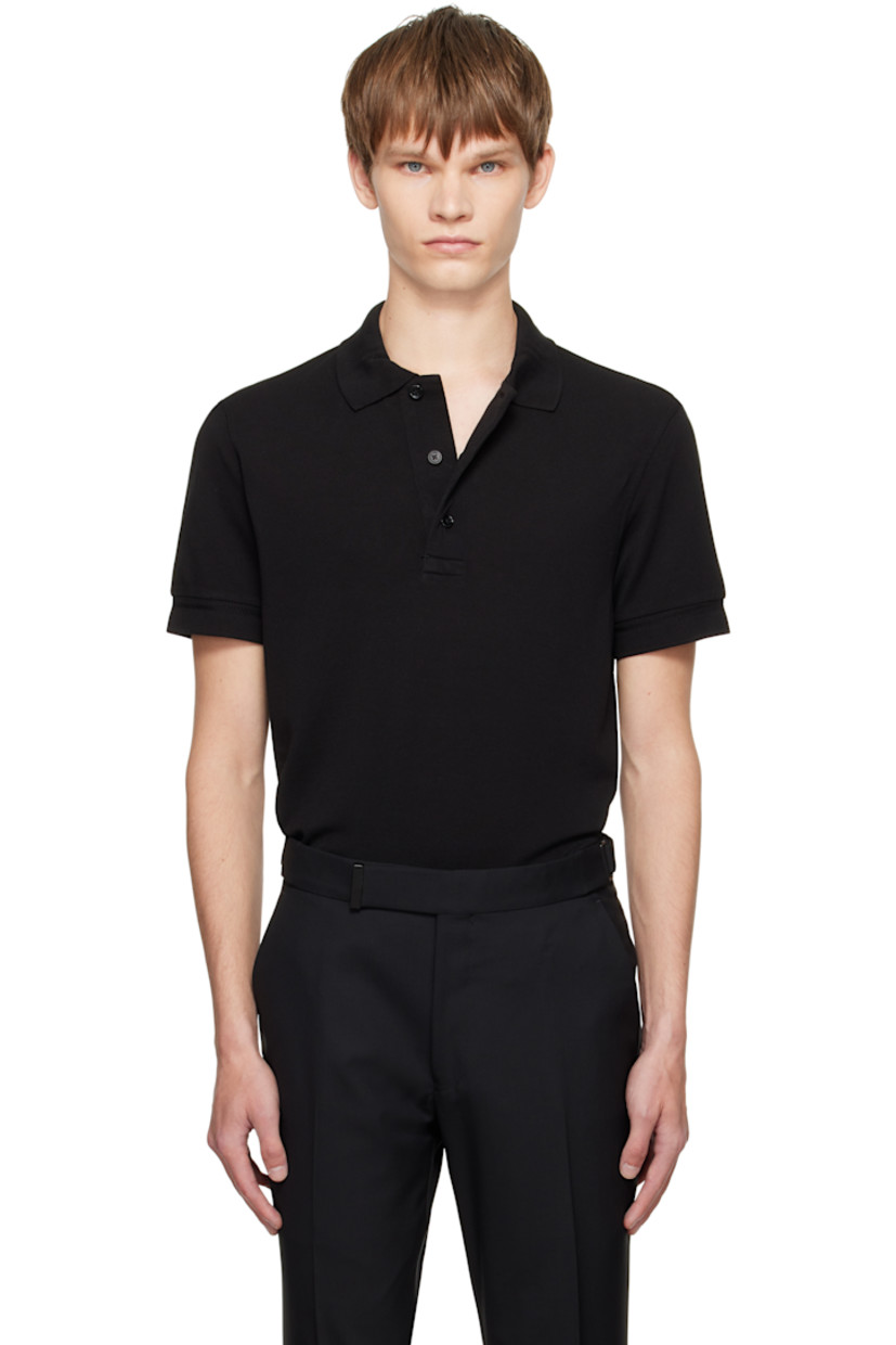 Lyocell- and cotton-blend piqué polo.

· Rib-knit spread collar and cuffs
· Three-button placket
· Logo embroidered at front hem 
· Tennis-tail hem

Supplier color: Black