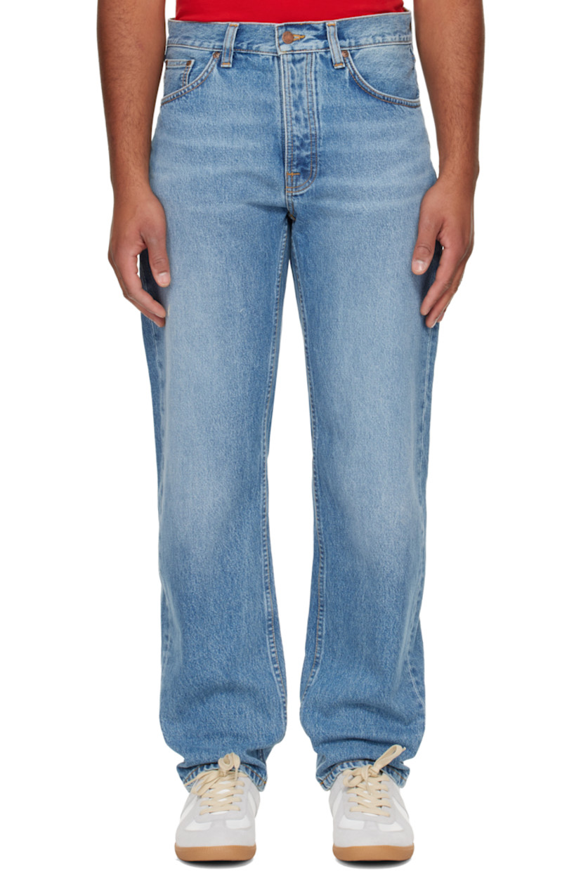 14.9 oz non-stretch organic cotton denim jeans.

· Fading and whiskering throughout
· Straight-leg
· High-rise
· Belt loops
· Five-pocket styling
· Button fly
· Logo patch at back waistband and pocket
· Contrast stitching in tan

Supplier color: Indigo blues