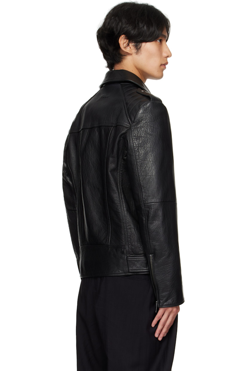 Grained buffalo leather jacket. 

· Notched lapel with press-stud fastening
· Zip closure
· Zip pockets at waist
· Integrated and adjustable belt at hem
· Press-stud epaulets at quilted shoulders
· Zip vent at cuffs
· Full satin lining
· Logo-engraved gunmetal-tone hardware

Supplier color: Black