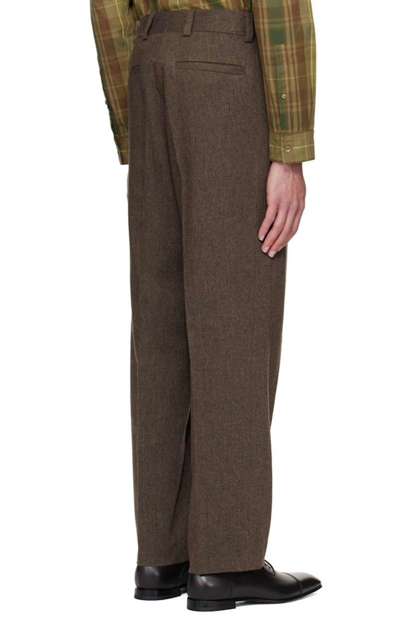 Recycled wool-blend herringbone trousers.

· Belt loops
· Four-pocket styling
· Zip fly
· Box pleats at front 

Supplier color: Medium brown