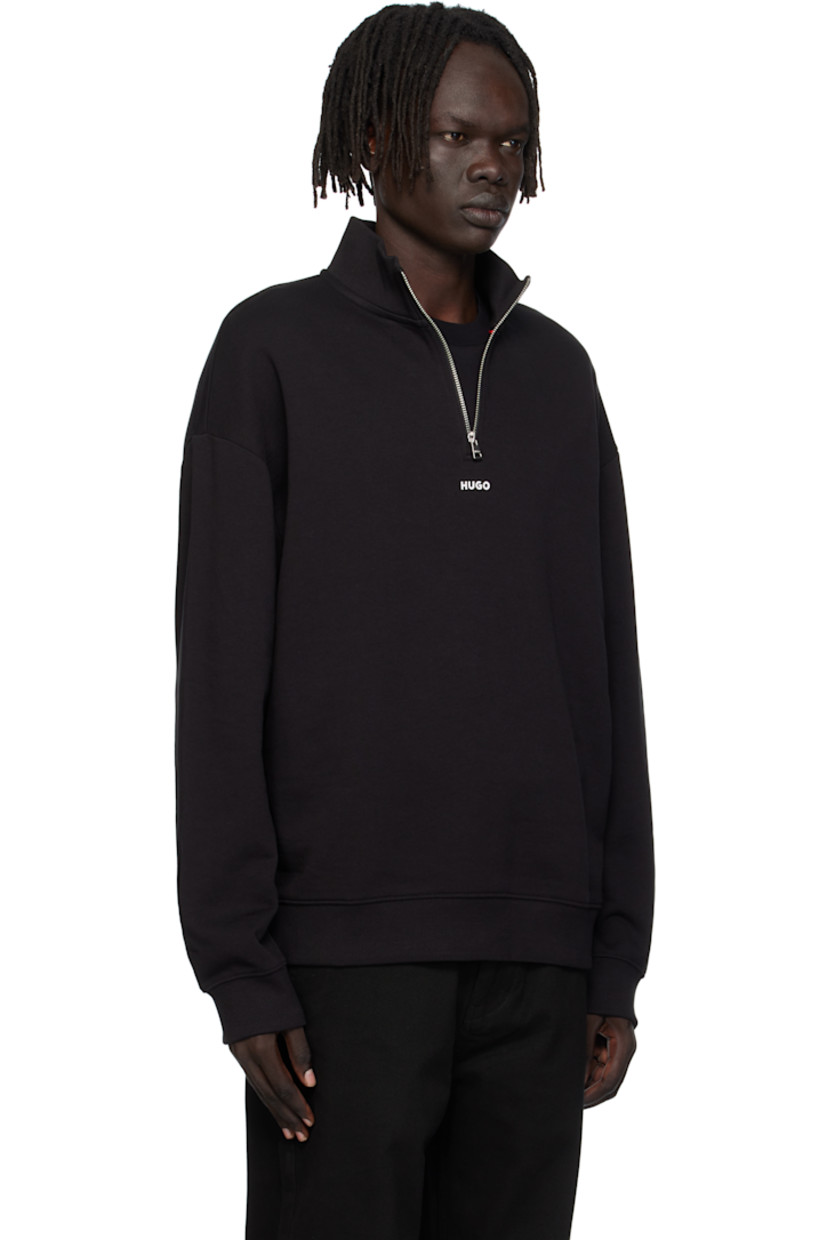French terry sweatshirt. 

· Rib-knit stand collar, hem, and cuffs
· Half-zip closure
· Bonded logo at chest
· Dropped shoulders

Supplier color: Black