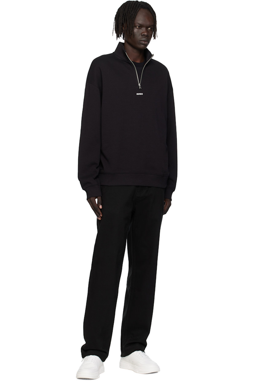 French terry sweatshirt. 

· Rib-knit stand collar, hem, and cuffs
· Half-zip closure
· Bonded logo at chest
· Dropped shoulders

Supplier color: Black
