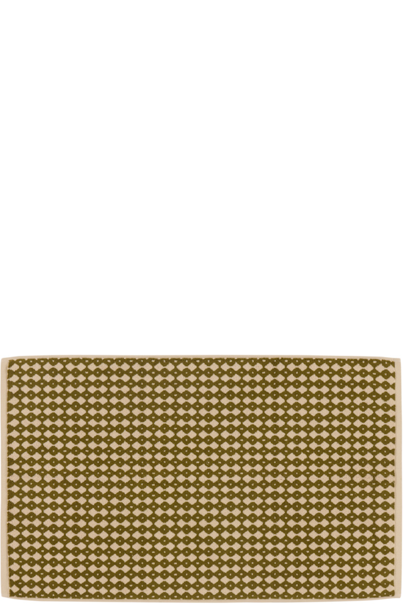 950 gsm organic cotton terrycloth bath mat in beige and khaki.

· Graphic pattern throughout
· H50 x W80 cm / H20" x W31"

Part of the Autumn Sonata x Alessandra Williams collaboration.

Supplier color: Olive/Ecru