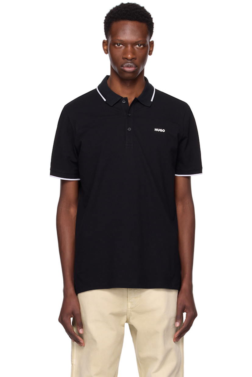 Stretch cotton piqué polo. 

· Striped rib-knit spread collar and cuffs
·� Three-button placket
· Logo bonded at chest
· Tennis-tail hem 

Supplier color: Black