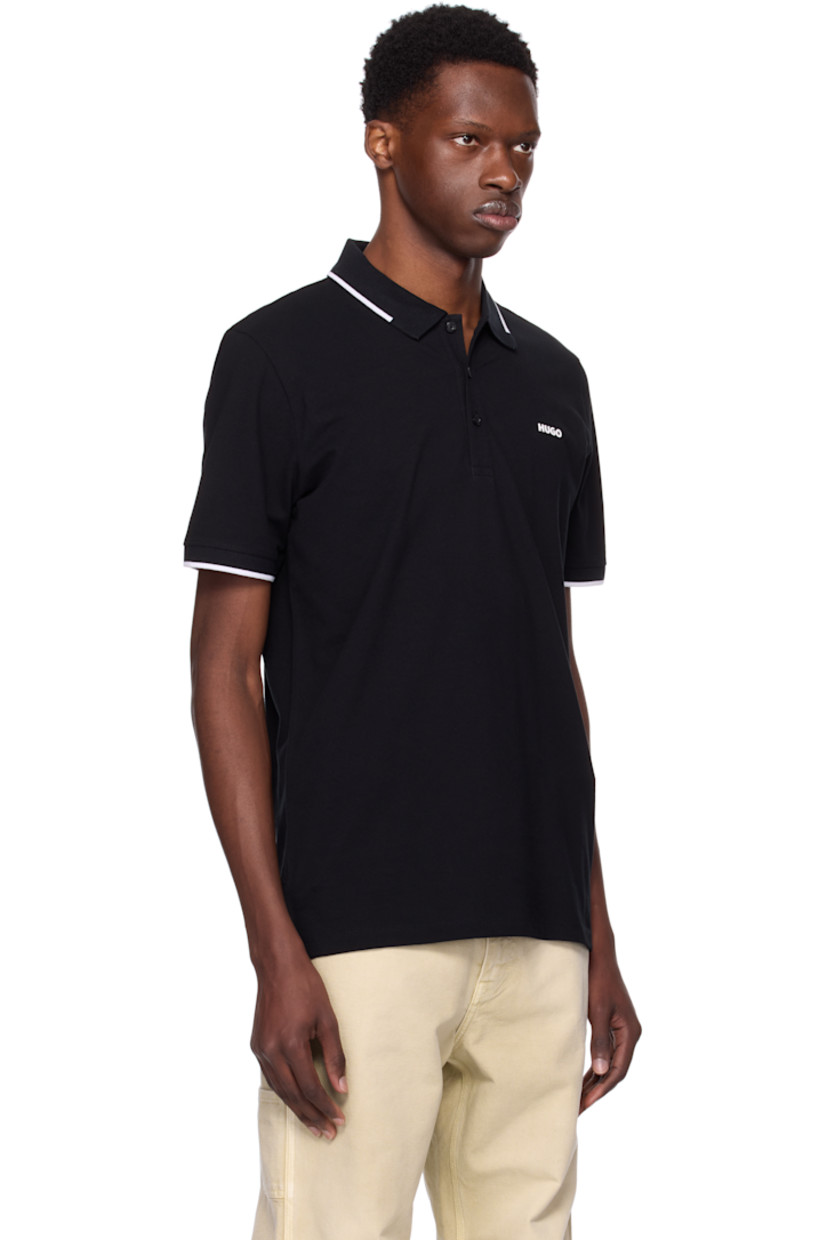 Stretch cotton piqué polo. 

· Striped rib-knit spread collar and cuffs
· Three-button placket
· Logo bonded at chest
· Tennis-tail hem 

Supplier color: Black