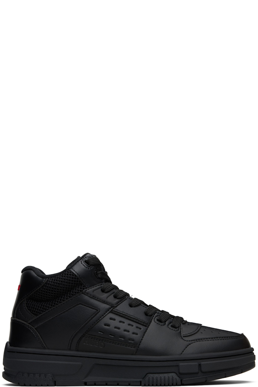 High-top grained faux-leather sneakers.

· Perforations at toe and sides
· Lace-up closure
· Padded mesh tongue
· Logo embossed at side
· Embroidered detailing at heel tab
· Foam rubber midsole
· Treaded rubber sole

Supplier color: Black