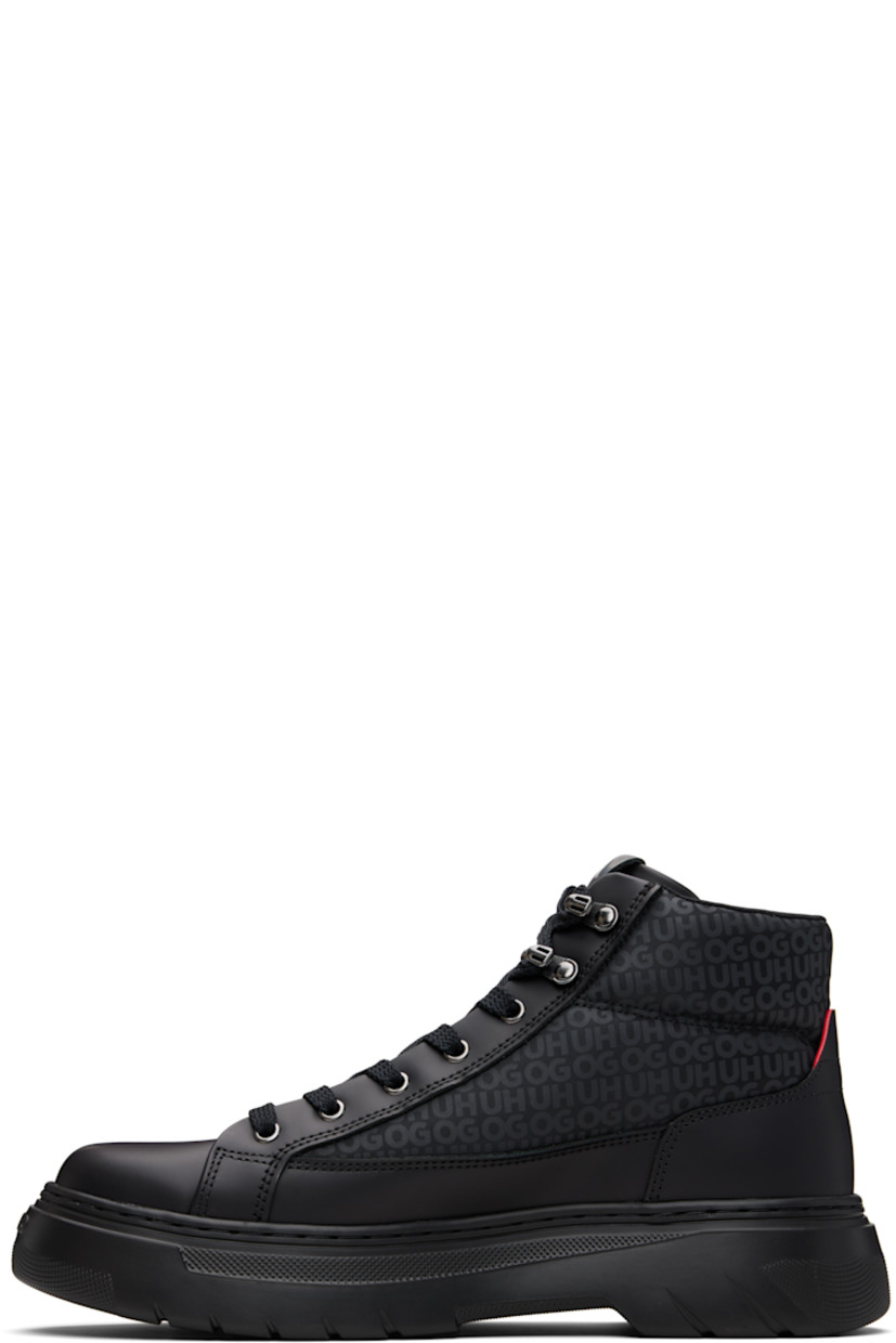Ankle-high buffed faux-leather and twill boots.

· Logo pattern printed throughout
· Lace-up closure
· Logo patch at padded tongue
· Padded collar
· Logo embossed at outer side
· Jersey lining
· Treaded rubber sole

Supplier color: Black