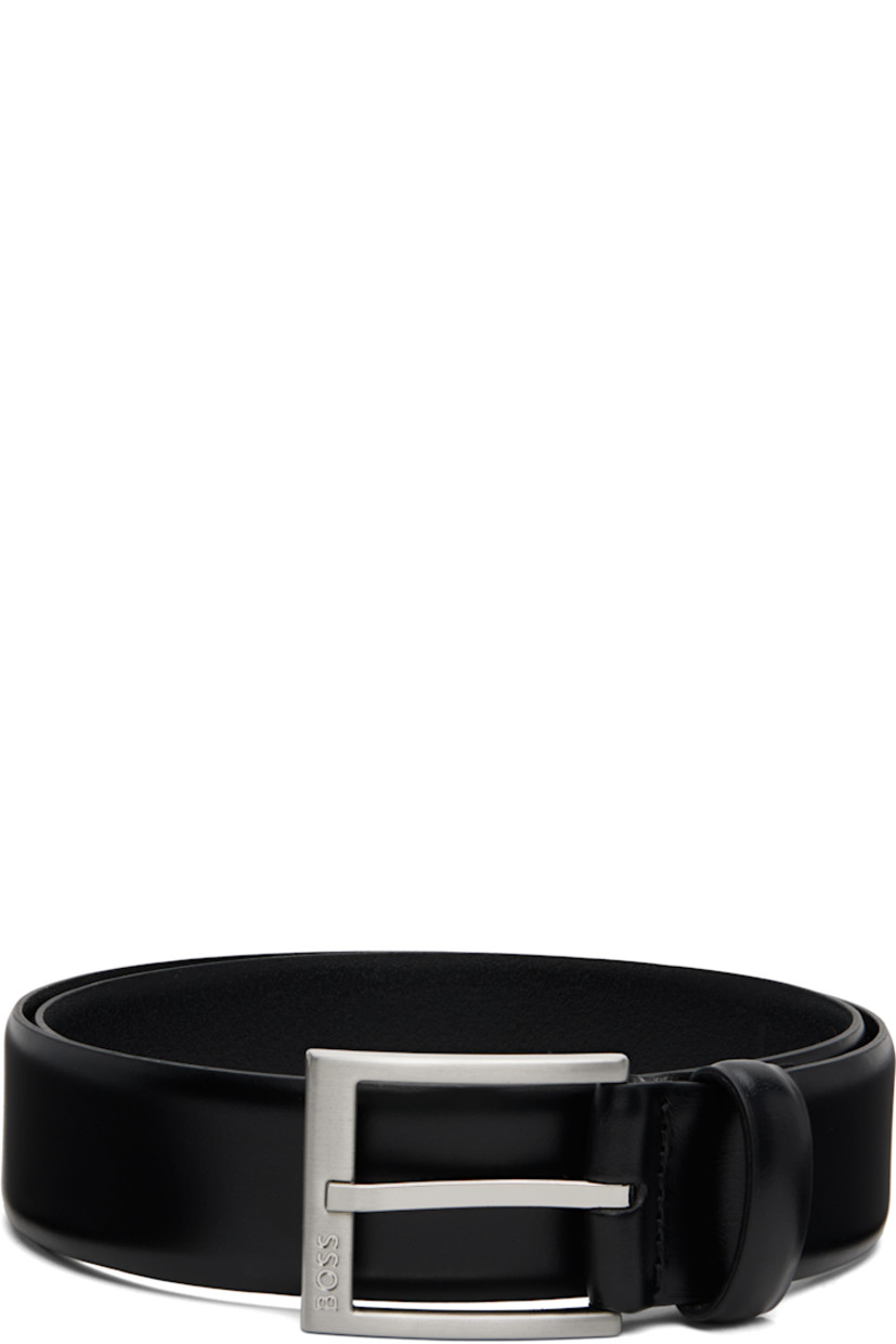 Buffed leather belt in black. 

· Keeper loop at length
· Logo-engraved pin-buckle fastening 
· Brushed silver-tone hardware 
· W1.5"

Supplier color: Black