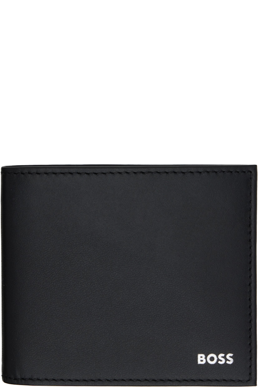 Buffed leather bifold wallet. 

· Logo stamp at face
· Eight card slots at interior 
· Two patch pockets and two note slots 
· Twill lining
· H3.75" x W4.25" x D0.5"

Supplier color: Black
