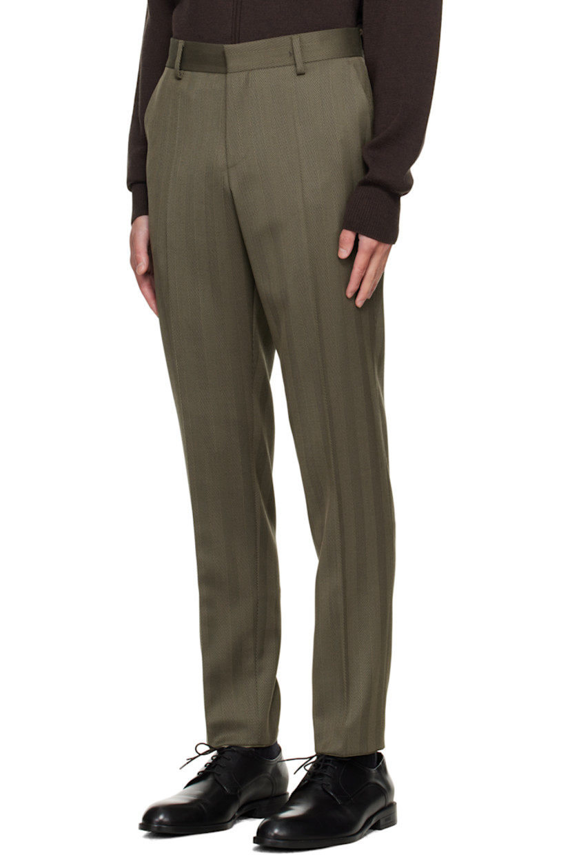 Herringbone stretch wool-blend suit.

· Notched lapel
· Button closure
· Flap pockets at waist
· Full satin lining
· Belt loops at waistband
· Four-pocket styling
· Zip fly
· Creased legs
· Knee-length satin lining

Supplier color: Open brown