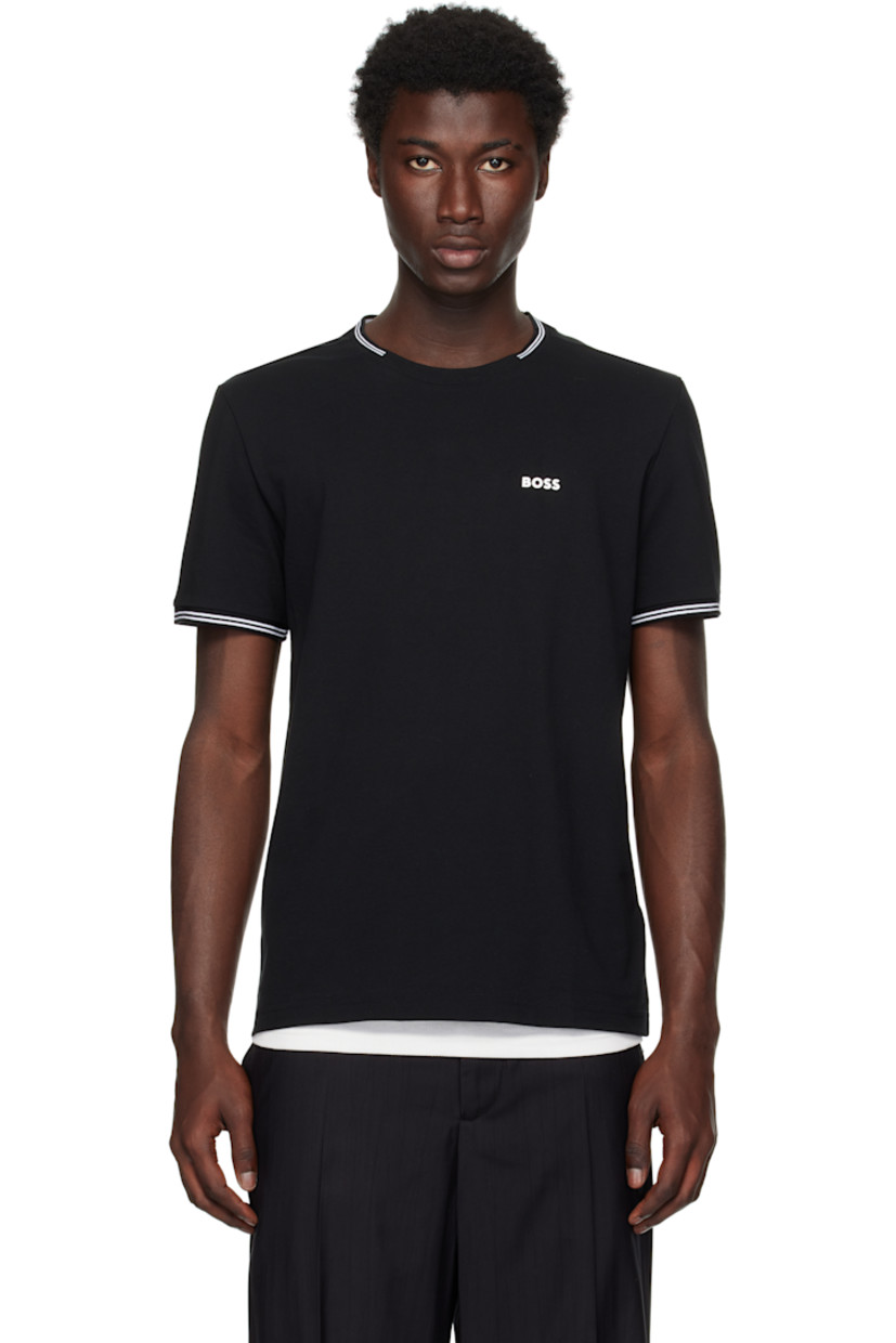 Stretch cotton piqué T-shirt.

· Rib-knit crewneck and cuffs
· Rubberized logo bonded at chest
· Contrast stitching in white

 Supplier color: Black