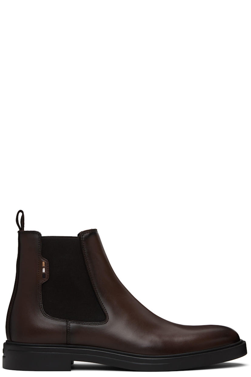 Ankle-high buffed leather Chelsea boots.

· Elasticized gusset at sides
· Logo embroidered at outer side
· Pull-loop at heel collar
· Logo embossed at heel
· Buffed leather lining
· Treaded rubber sole

Supplier color: Dark Brown