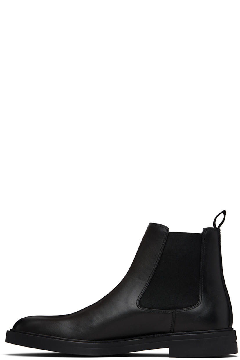 Ankle-high grained nappa leather Chelsea boots. 

· Elasticized gusset at sides
· Logo stripes embroidered at outer side
· Pull-loop at heel collar
· Logo embossed at heel
· Grained leather lining
· Treaded rubber sole

Supplier color: Black