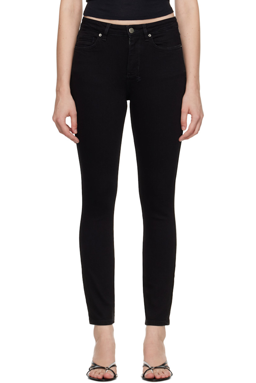 Stretch denim jeans.

· Skinny-fit
· Mid-rise
· Belt loops
· Five-pocket styling
· Zip fly
· Logos embroidered at back waistband and leg
· Logo-engraved antiqued silver-tone hardware

Supplier color: Jet black