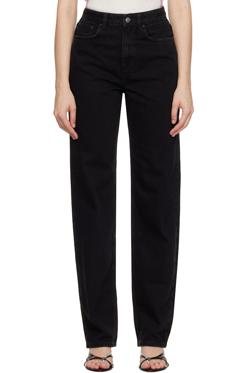 Non-stretch denim jeans.

· Fading and subtle distressing throughout
· Straight-leg
· High-rise
· Belt loops
· Five-pocket styling
· Zip fly
· Logos embroidered at back waistband and leg
· Logo-engraved antiqued silver-tone hardware

Supplier color: Stealth