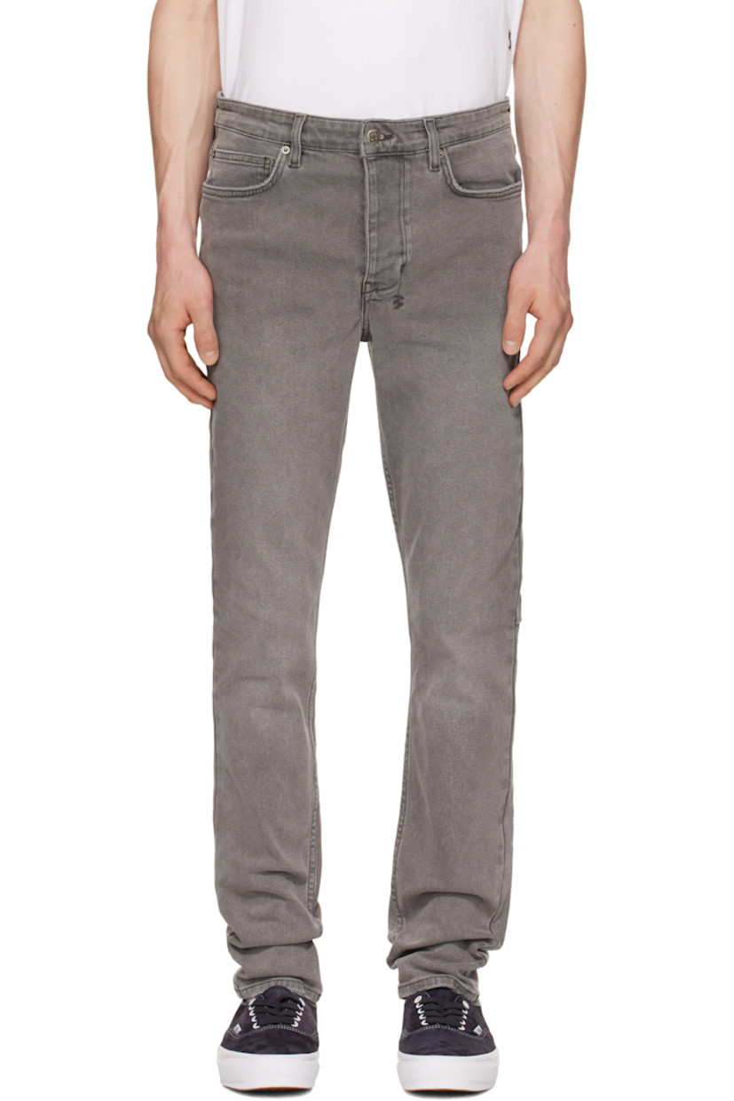 Stretch denim jeans. Fading throughout.

· Slim-fit
· Mid-rise
· Belt loops
· Five-pocket styling
· Button fly
· Logos embroidered at back
· Detachable logo flag at back pocket
· Logo printed at back leg

Supplier color: Prodigy