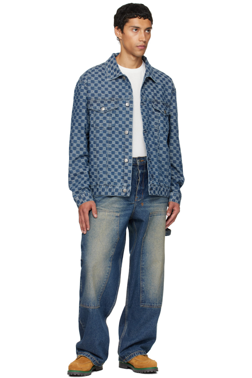 Stonewashed non-stretch denim jeans. 

· Fading, whiskering, and subtle distressing throughout 
· Wide-leg 
· High-rise 
· Belt loops
· Five-pocket styling
· Button fly 
· Rivets and panel at knees
· Hammer loop and patch pockets at outseams
· Logos embroidered at back waist
· Embroidered logo at back leg
· Logo-engraved antiqued silver-tone hardware
· Contrast stitching in tan 

Supplier color: Denim