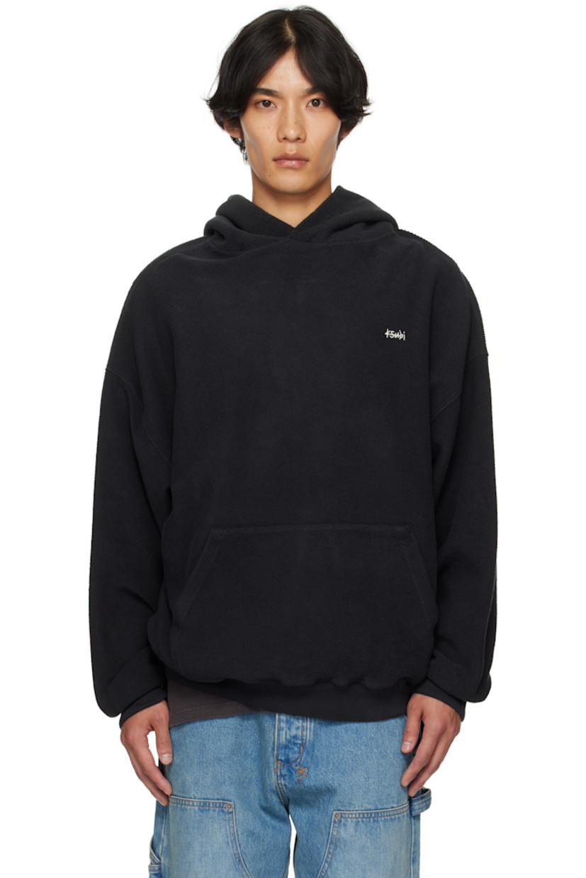 Heavyweight cotton fleece hoodie.

· Logo embroidered at front
· Kangaroo pocket
· Rib-knit hem and cuffs
· Knotted trim at hem
· Dropped shoulders
· Logo embroidered at back

Supplier color: Jet Black