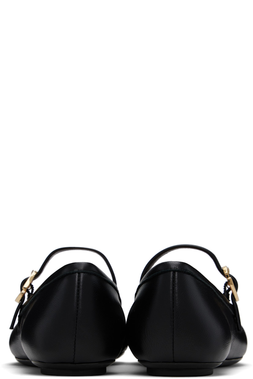 Handcrafted nappa leather Mary Jane-style ballerina flats in black.

· Pin-buckle strap with logo hardware at vamp
· Grained leather lining
· Rubber sole

Supplier color: Black nappa
