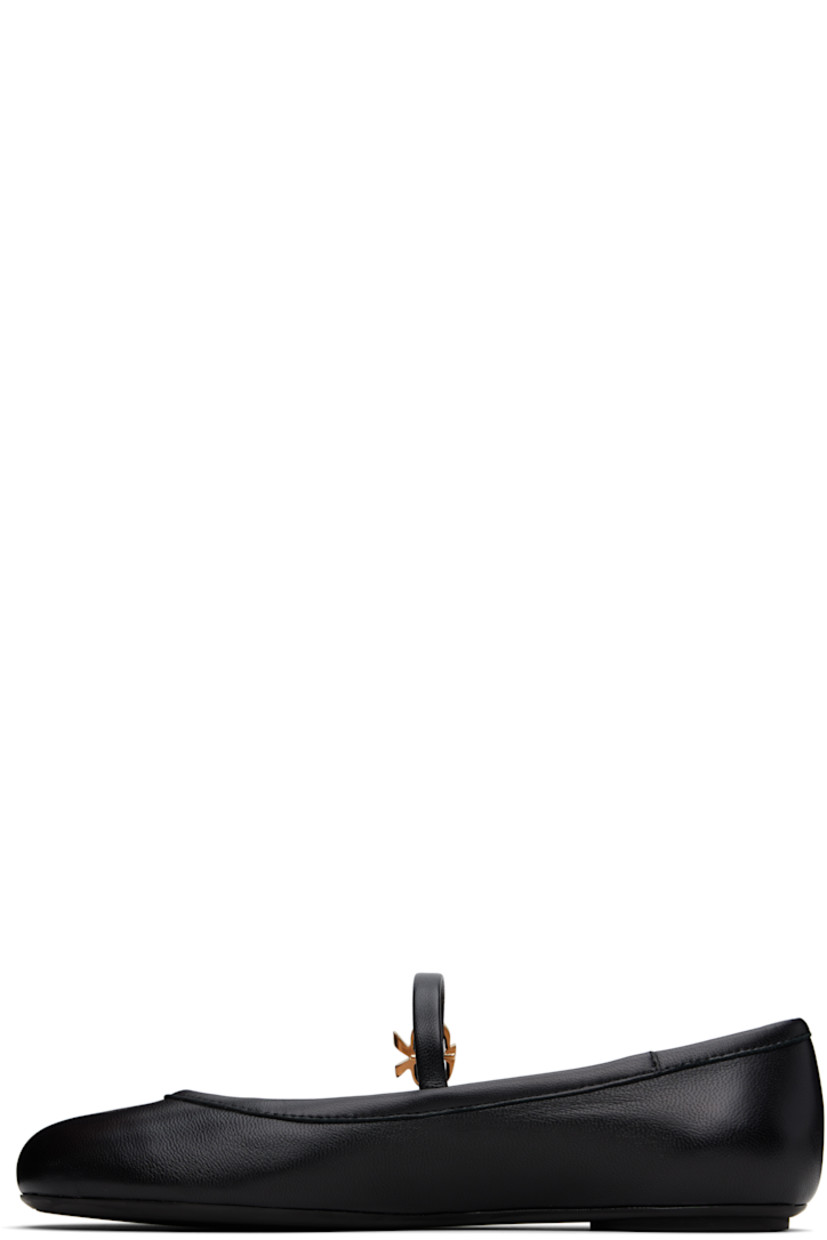 Handcrafted nappa leather Mary Jane-style ballerina flats in black.

· Pin-buckle strap with logo hardware at vamp
· Grained leather lining
· Rubber sole

Supplier color: Black nappa