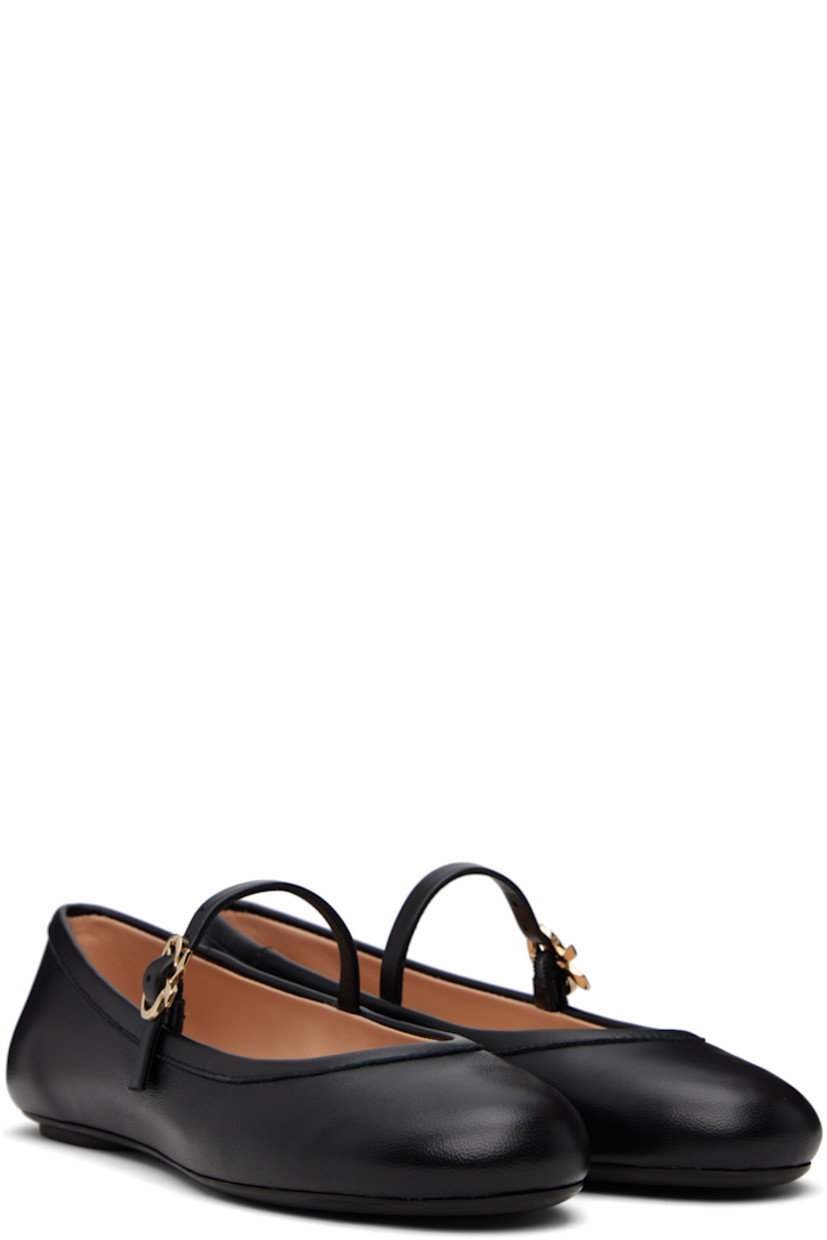 Handcrafted nappa leather Mary Jane-style ballerina flats in black.

· Pin-buckle strap with logo hardware at vamp
· Grained leather lining
· Rubber sole

Supplier color: Black nappa
