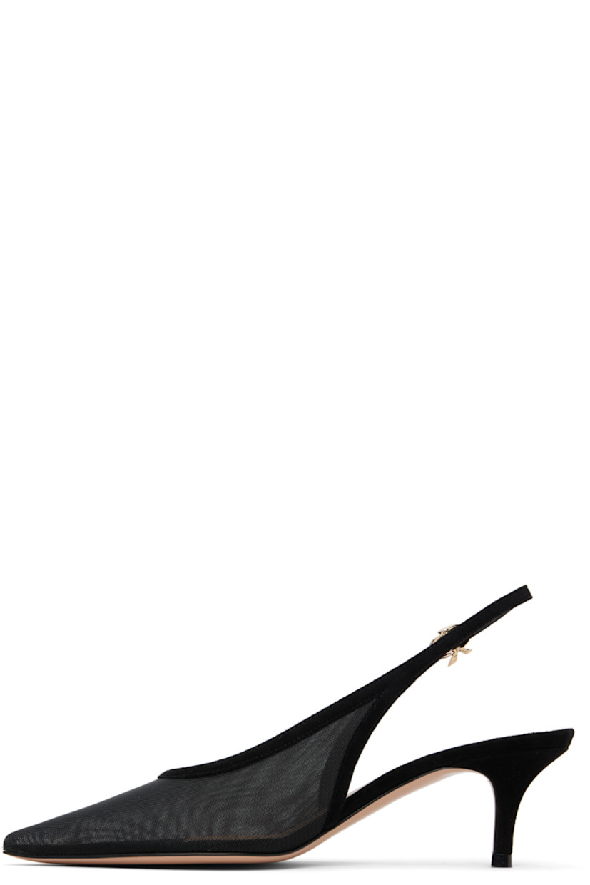 Handcrafted sheer mesh heels.

· Pointed toe
· Pin-buckle slingback strap
· Covered stiletto heel with rubber injection
· Leather sole
· Heel: H2.25"

Supplier color: Black/Black