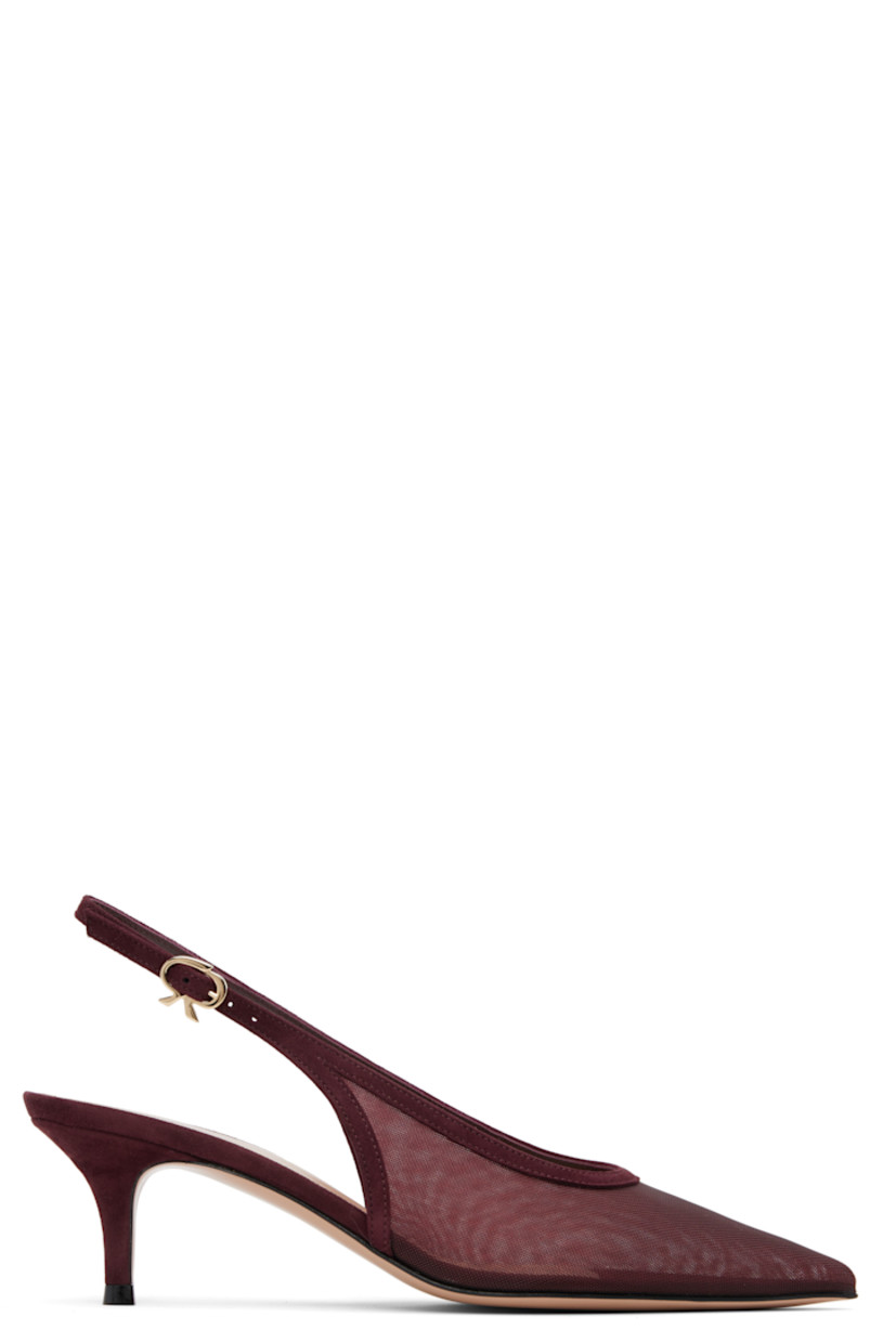 Handcrafted sheer mesh heels.

· Pointed toe
· Pin-buckle slingback strap
· Covered stiletto heel with rubber injection
· Leather sole
· Heel: H2.25"

Supplier color: Royale/Royale