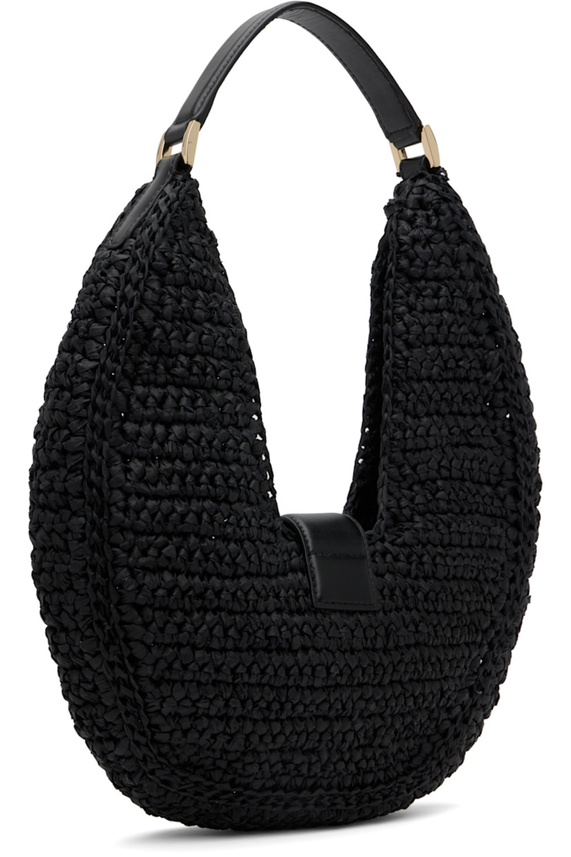 Handcrafted woven cellulose shoulder bag. 

· Buffed leather trim throughout
· Fixed shoulder strap
· Logo hardware at magnetic press-stud tab closure 
· Unlined
· Gold-tone hardware
· H6" x W10.5" x D2"

Supplier color: Black