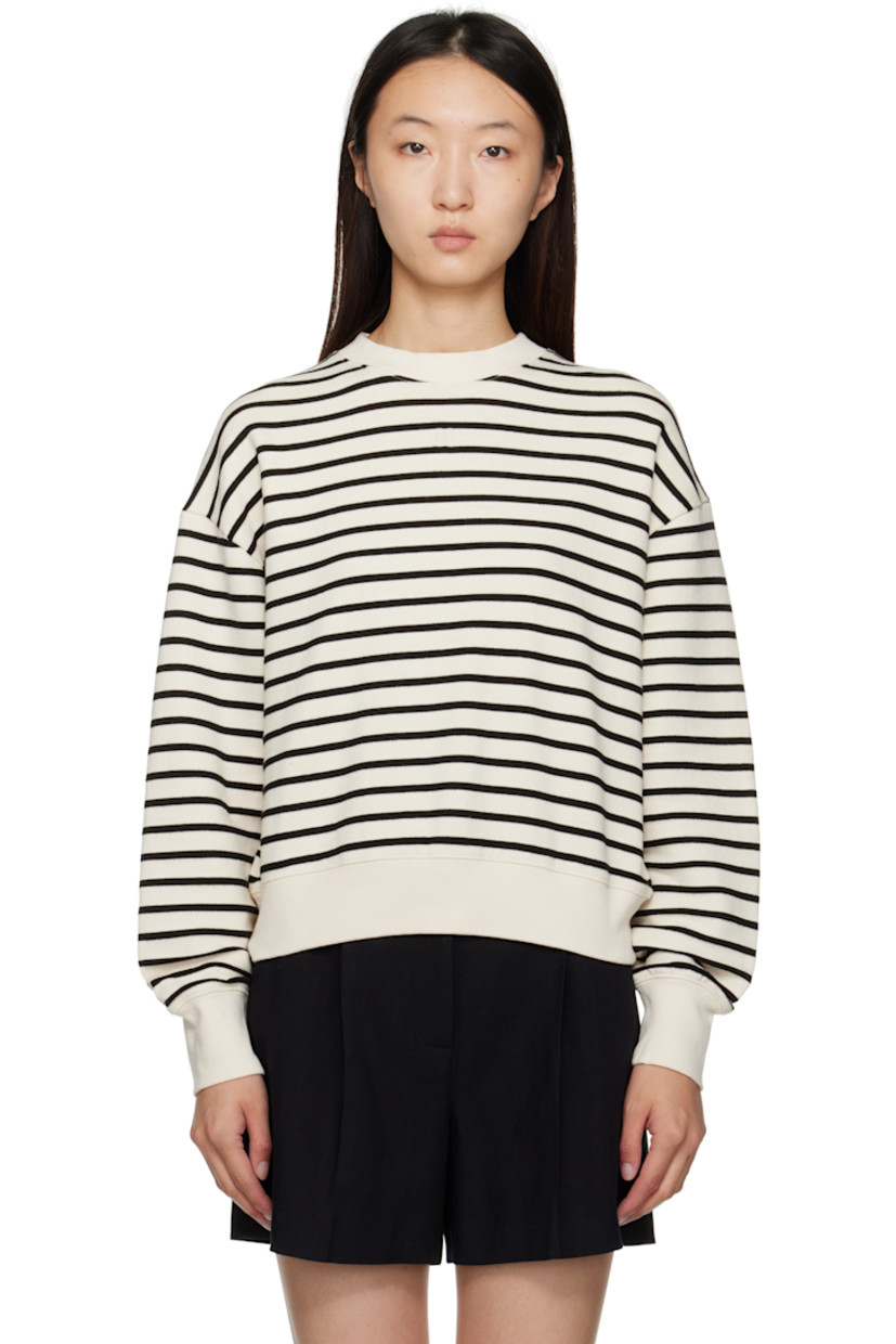 Relaxed-fit French terry sweatshirt.

· Stripe pattern throughout
· Rib-knit crewneck, hem, and cuffs
· Logo embroidered at chest
· Dropped shoulders
· Logo bonded at back collar

Supplier color: Black Stripe French Terry