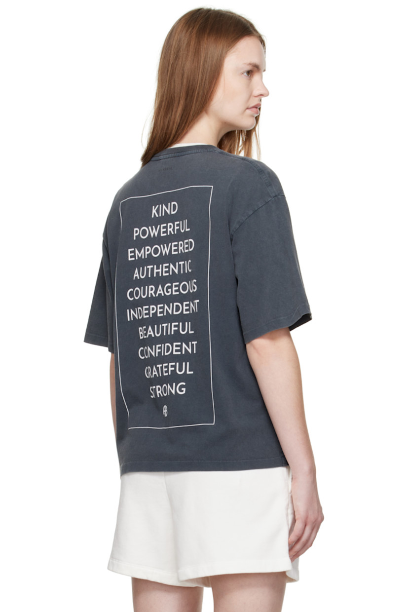 Cotton jersey T-shirt. 

· Fading throughout 
· Rib-knit crewneck
· Logo printed at chest
· Graphic and text printed at back 

Supplier color: Washed black