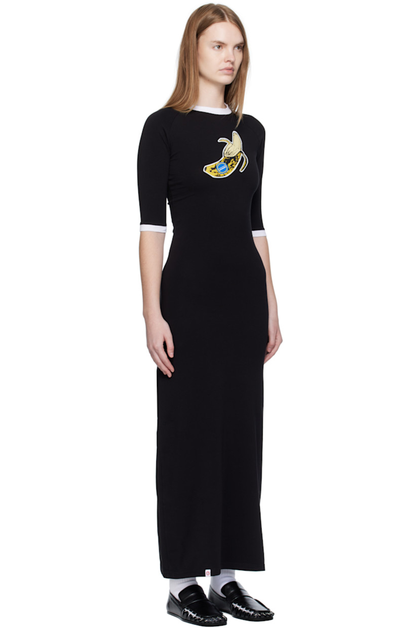 Stretch organic cotton jersey midi dress.

· Rib-knit crewneck and cuffs
· Logo graphic printed at chest
· Logo flag at hem
· Raglan sleeves

Supplier color: Black/Yellow banana