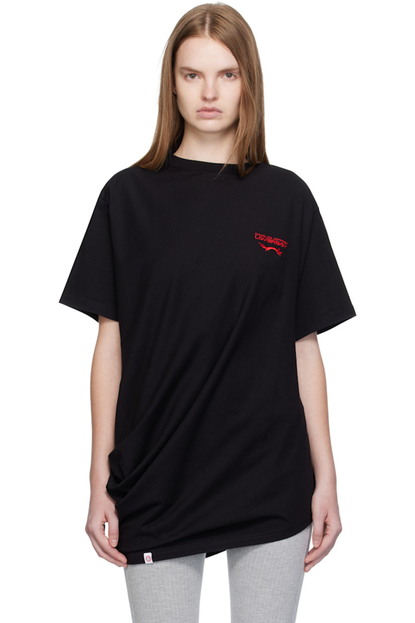 Organic cotton jersey T-shirt. 

· Twisted construction
· Draping throughout
· Rib-knit crewneck
· Logo embroidered at chest
· Logo flag at asymmetric hem

Supplier color: Black