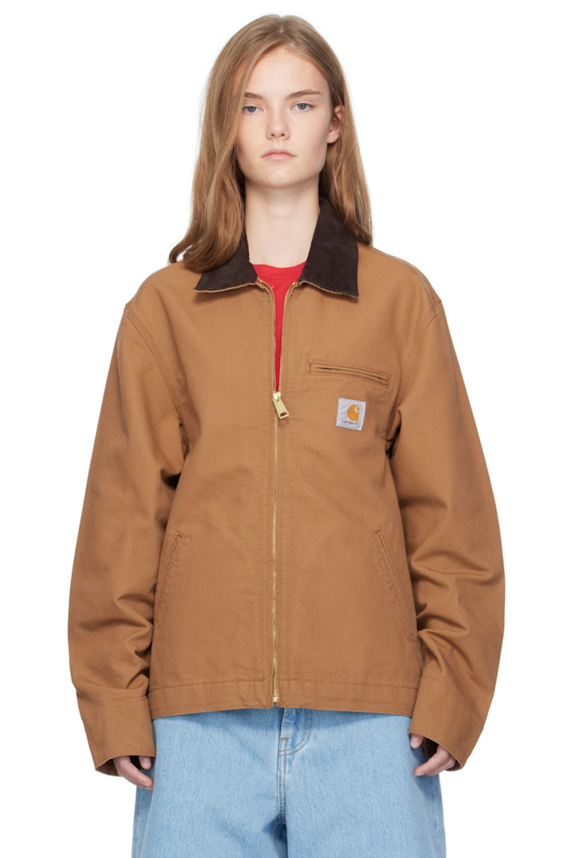 Organic cotton canvas jacket.

· Corduroy trim at spread collar
· Zip closure
· Zip pocket and logo patch at chest
· Adjustable press-stud tab at side seams
· Adjustable press-stud fastening at cuffs

Supplier color: Hamilton brown/Tobacco