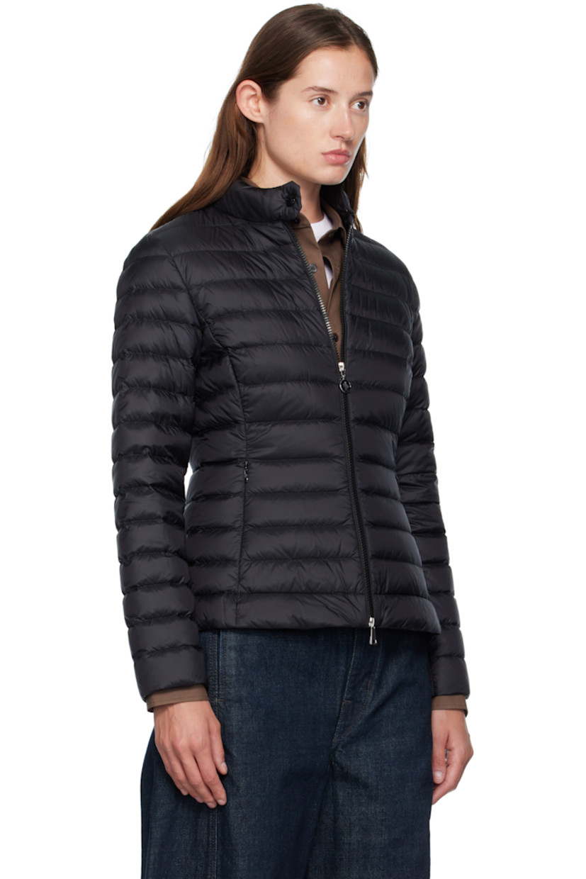 Down-filled and quilted recycled nylon taffeta jacket.

· DIST-certified down
· Press-stud fastening at stand collar
· Two-way zip closure
· Zip seam pockets at waist
· Tricolor felted logo patch at sleeve
· Patch pockets at interior
· Fully lined
· Logo-engraved silver-tone hardware

Supplier color: Black

Fill 1: 90% goose down, 10% feather. Fill 2: 100% polyester.