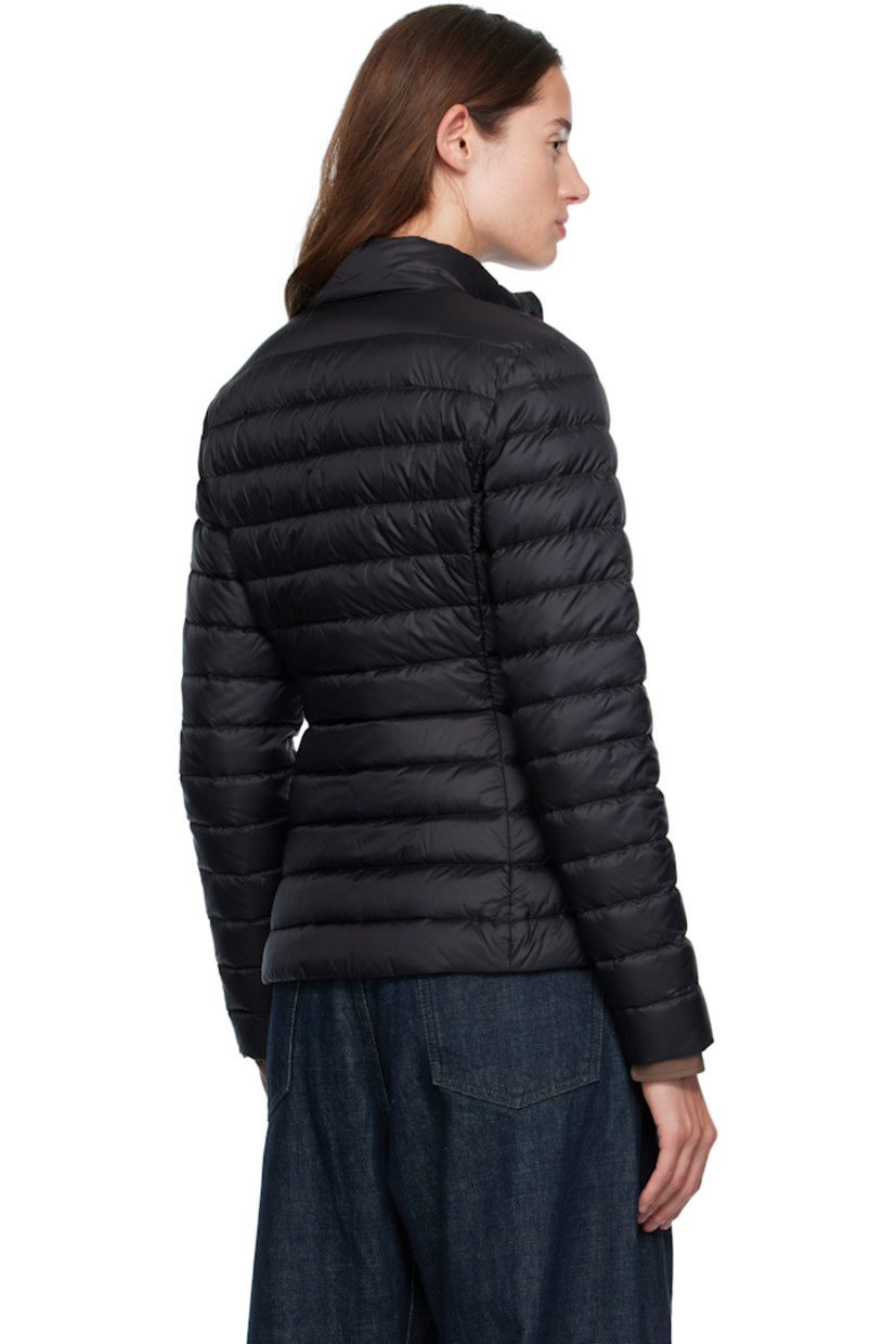 Down-filled and quilted recycled nylon taffeta jacket.

· DIST-certified down
· Press-stud fastening at stand collar
· Two-way zip closure
· Zip seam pockets at waist
· Tricolor felted logo patch at sleeve
· Patch pockets at interior
· Fully lined
· Logo-engraved silver-tone hardware

Supplier color: Black

Fill 1: 90% goose down, 10% feather. Fill 2: 100% polyester.