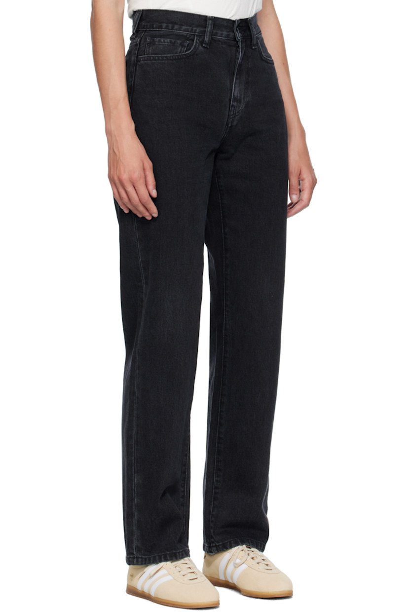 Stonewashed 13.5 oz non-stretch Smith denim jeans.

· Fading and whiskering throughout 
· Straight-leg 
· High-rise
· Belt loops
· Five-pocket styling
· Zip fly 
· Logo patch at back pocket

Supplier color: Black stonewashed
