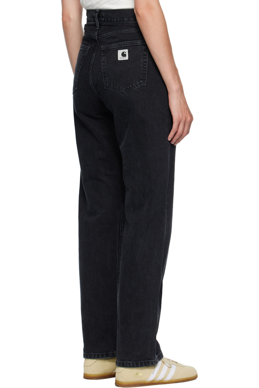 Stonewashed 13.5 oz non-stretch Smith denim jeans.

· Fading and whiskering throughout 
· Straight-leg 
· High-rise
· Belt loops
· Five-pocket styling
· Zip fly 
· Logo patch at back pocket

Supplier color: Black stonewashed