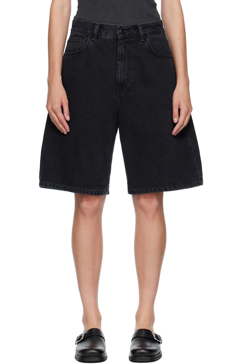 Stonewashed 13.5 oz non-stretch denim shorts.

· Fading and subtle distressing throughout 
· Low-rise
· Belt loops
· Five-pocket styling
· Zip fly
· Logo patch at back pocket

Supplier color: Black